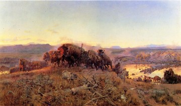  Long Oil Painting - When the Land Belonged to God cattle western American Charles Marion Russell